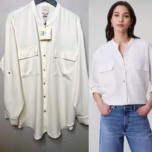 NWT Calvin Klein Women's Crepe Relaxed Button-Down Shirt
